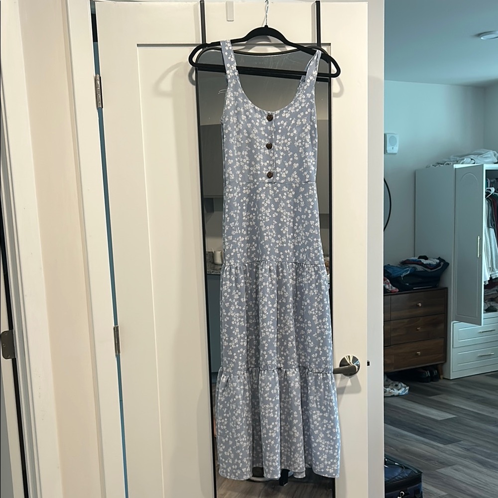 Light Blue Floral Button-Front Maxi Dress